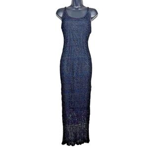 Vintage y2k Crochet Maxi Dress Kroshetta Papillon PM opalescent black beaded
